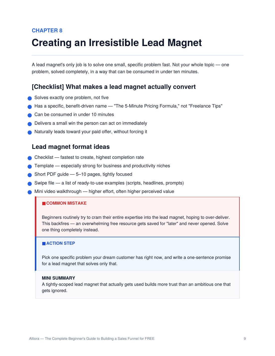 Preview page from The Complete Beginner's Guide to Building a Sales Funnel for FREE